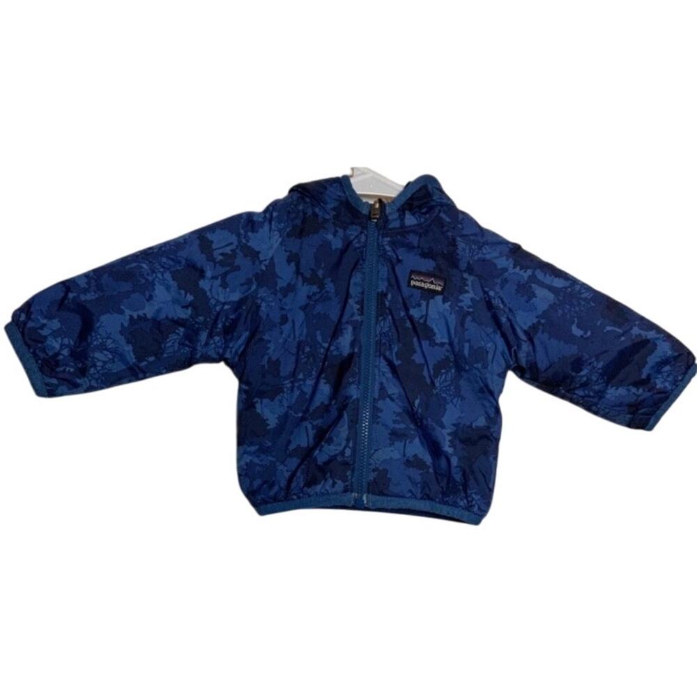 Patagonia Reversible Puff-Ball Jacket Hood Water Repellent Baby Camo Navy 2T